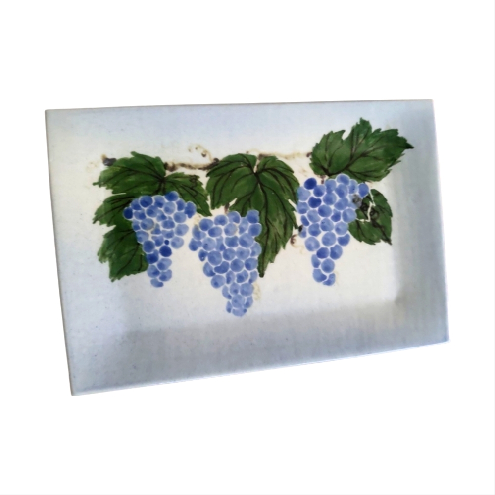 Vintage Young Sapling Pottery Grape Handpainted Stoneware Tray